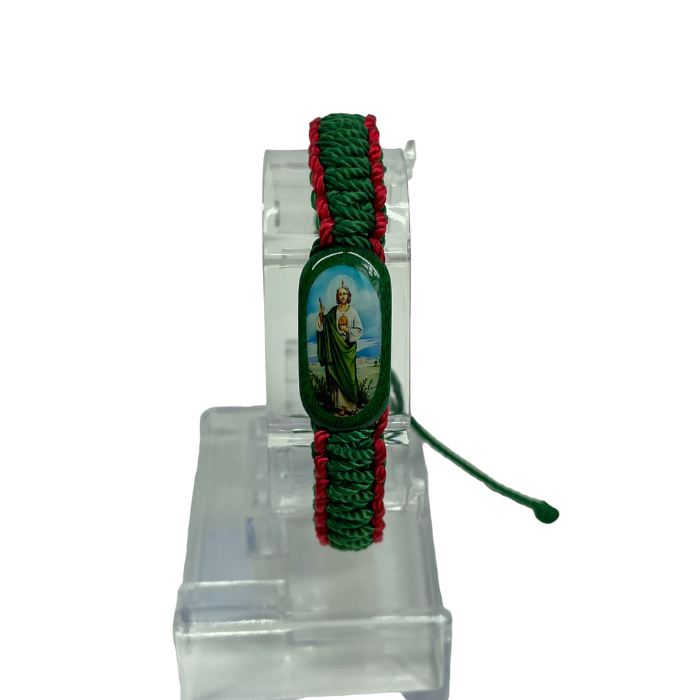 St Jude Handmade Bracelet Green Red Knotted Rope NEW Saint Adjustable